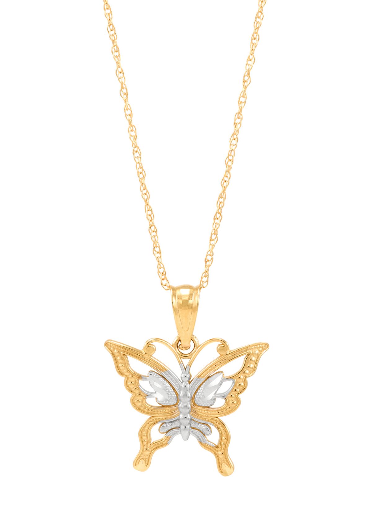 Butterfly Pendant Necklace with 18" Rope Chain in 10K Yellow Gold