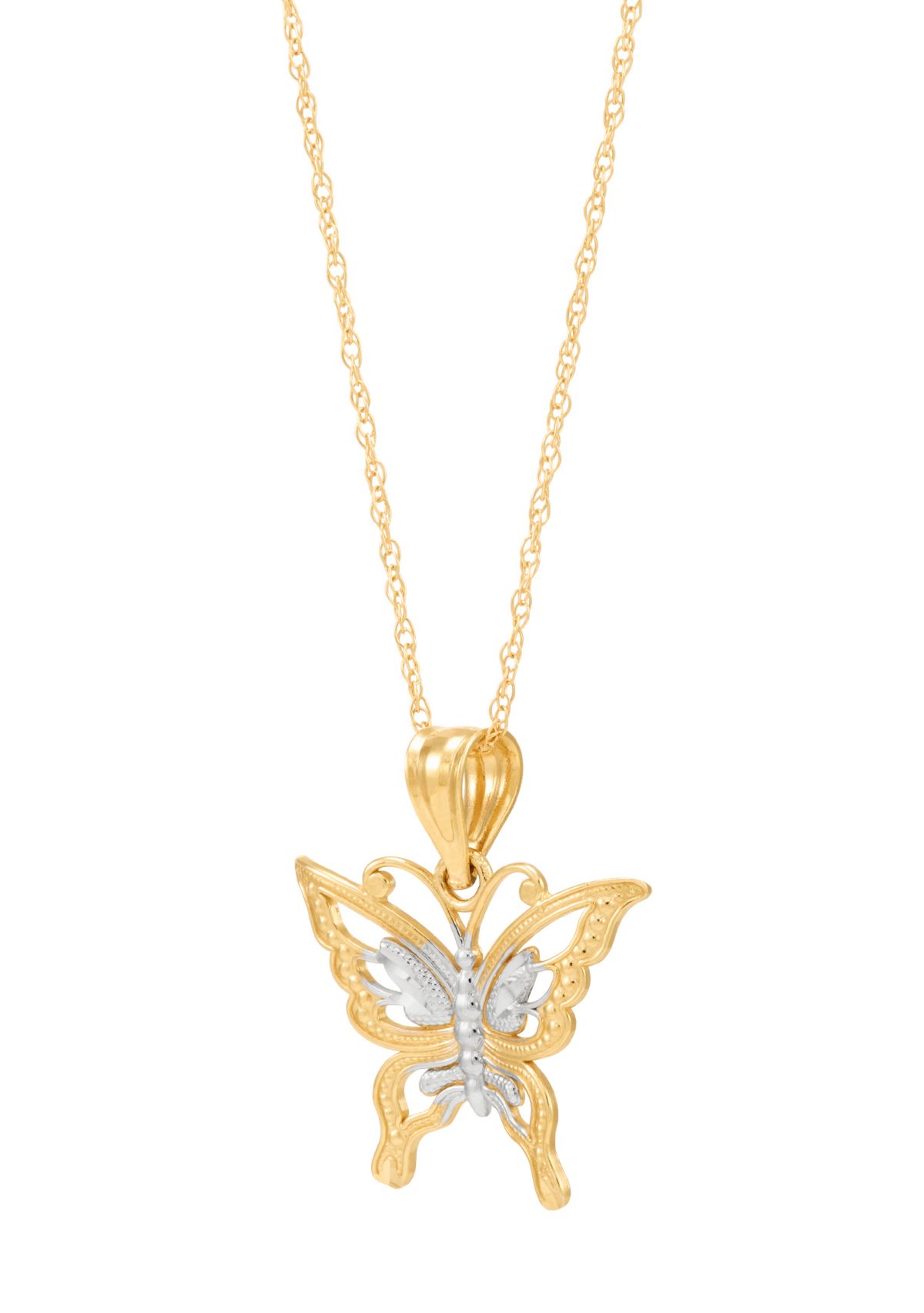 Butterfly Pendant Necklace with 18" Rope Chain in 10K Yellow Gold