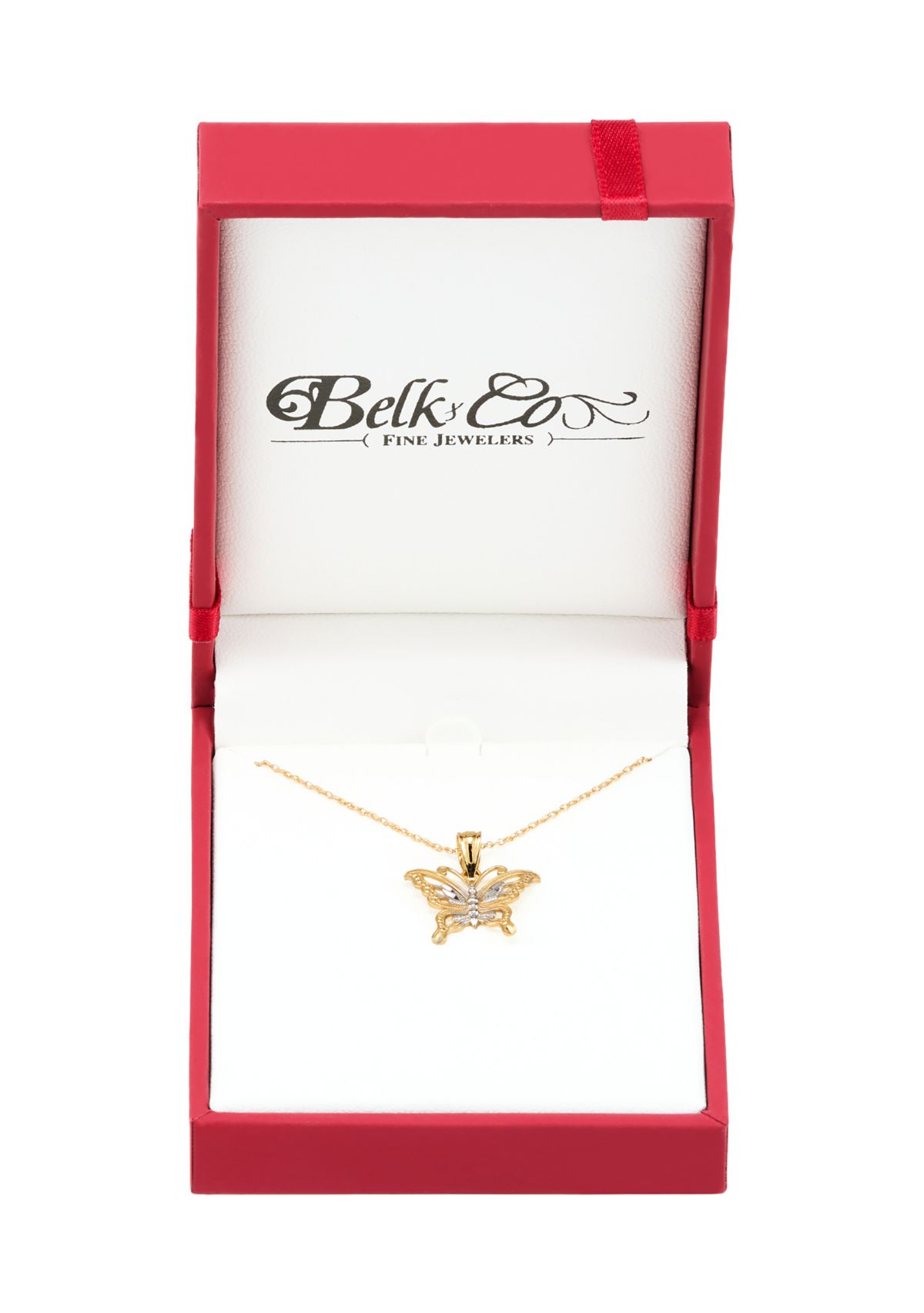 Butterfly Pendant Necklace with 18" Rope Chain in 10K Yellow Gold