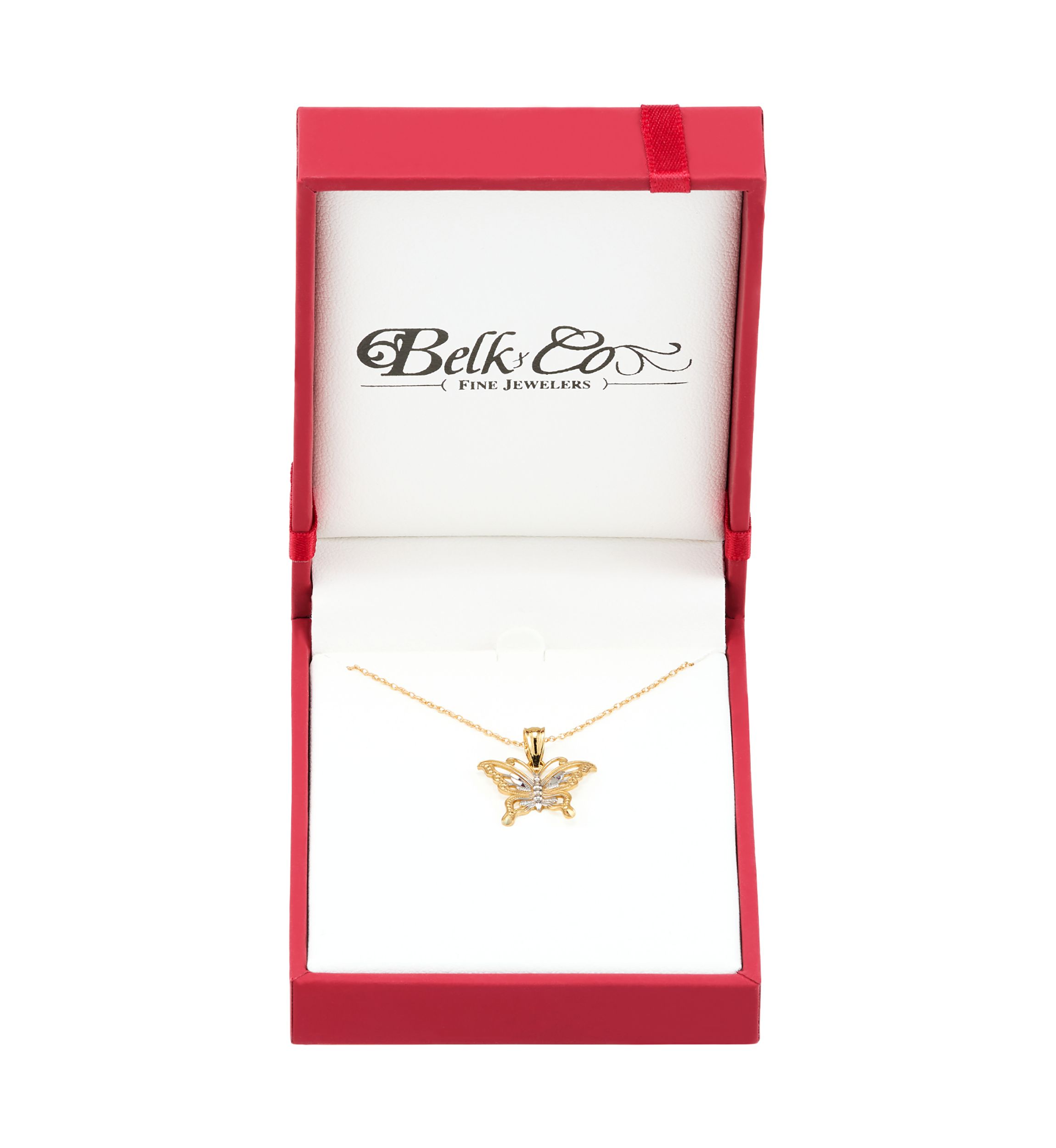 Butterfly Pendant Necklace with 18" Rope Chain in 10K Yellow Gold