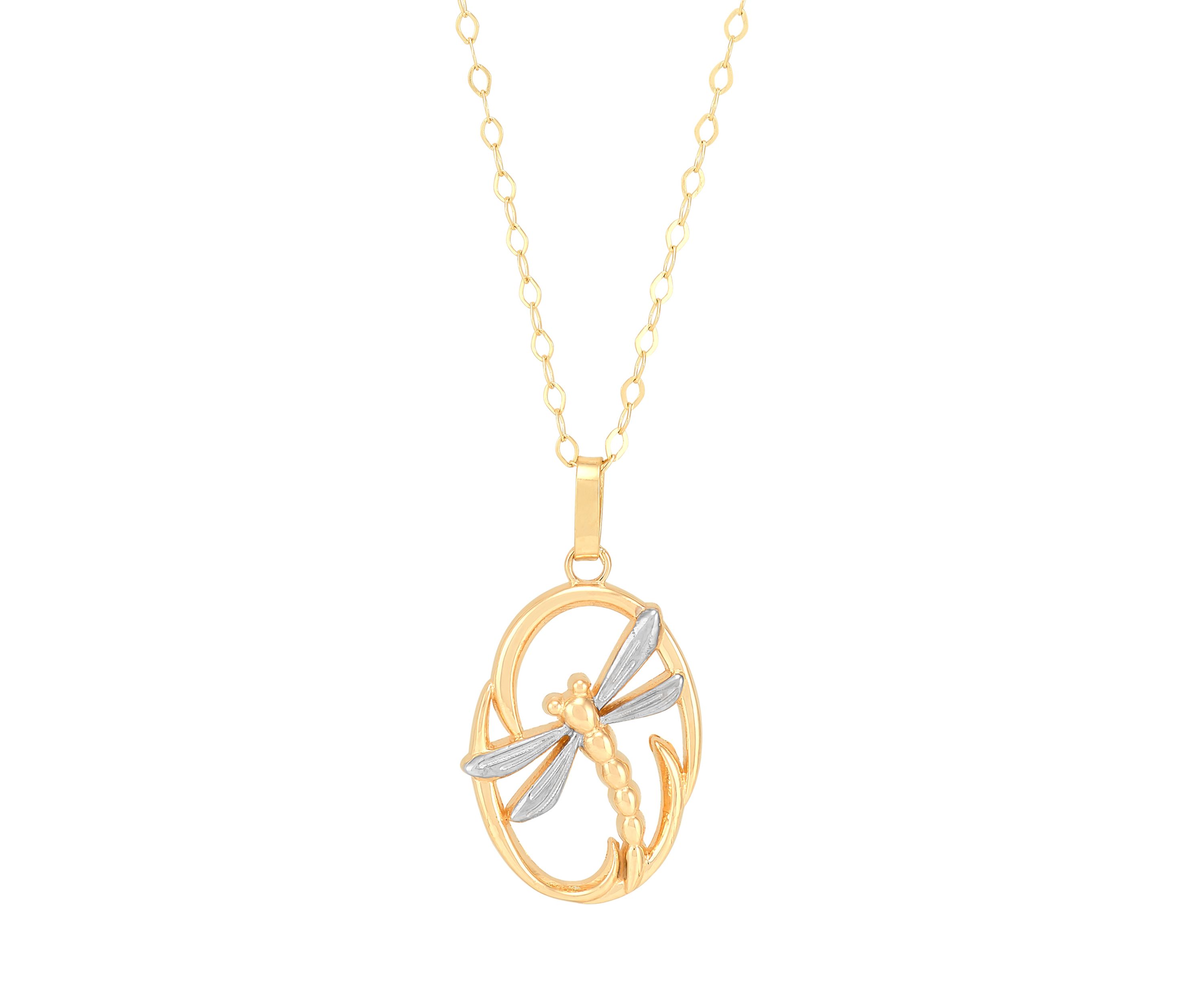 Dragonfly Pendant with 17" Cable Chain in 10K Yellow Gold