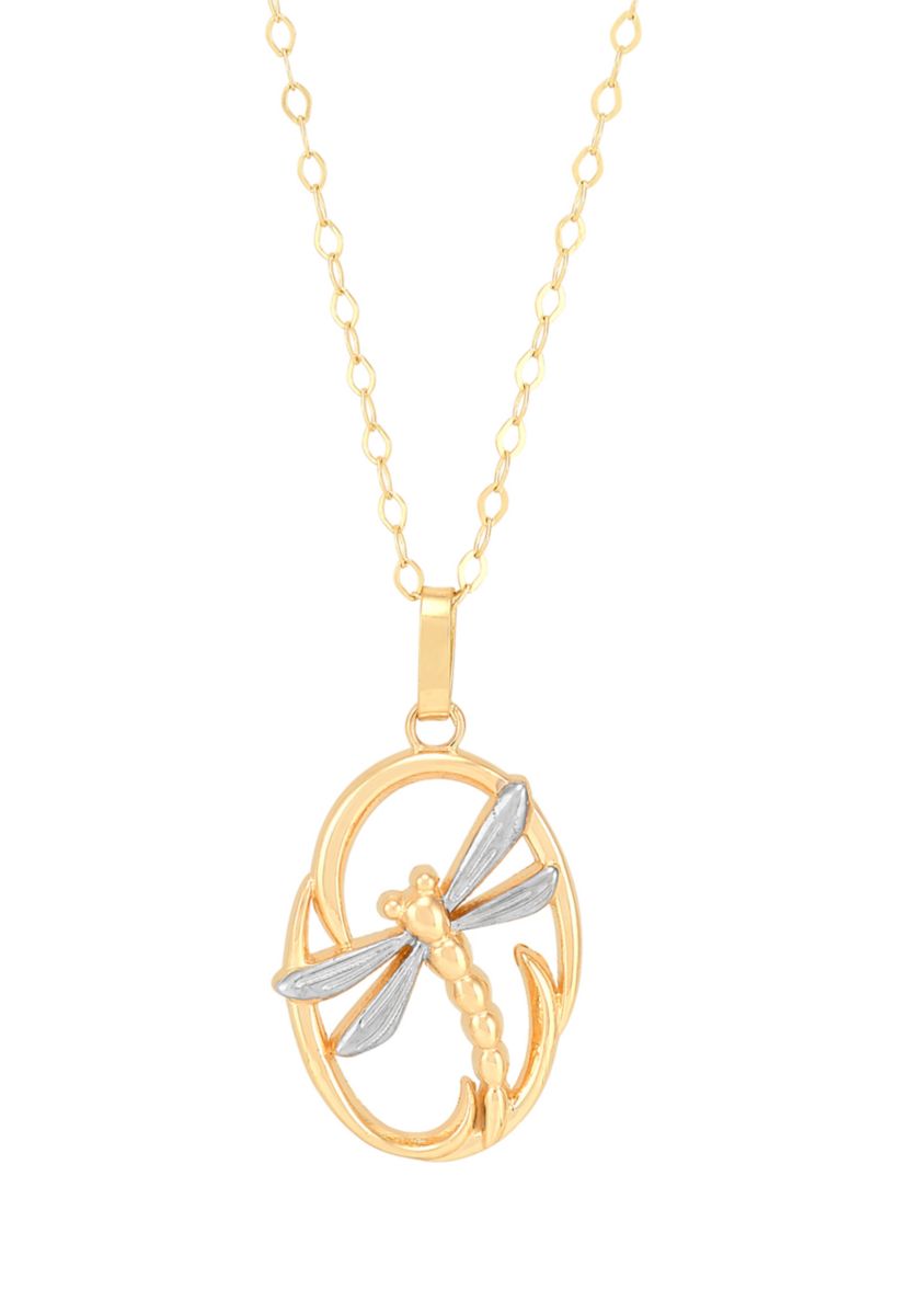 Dragonfly Pendant with 17" Cable Chain in 10K Yellow Gold