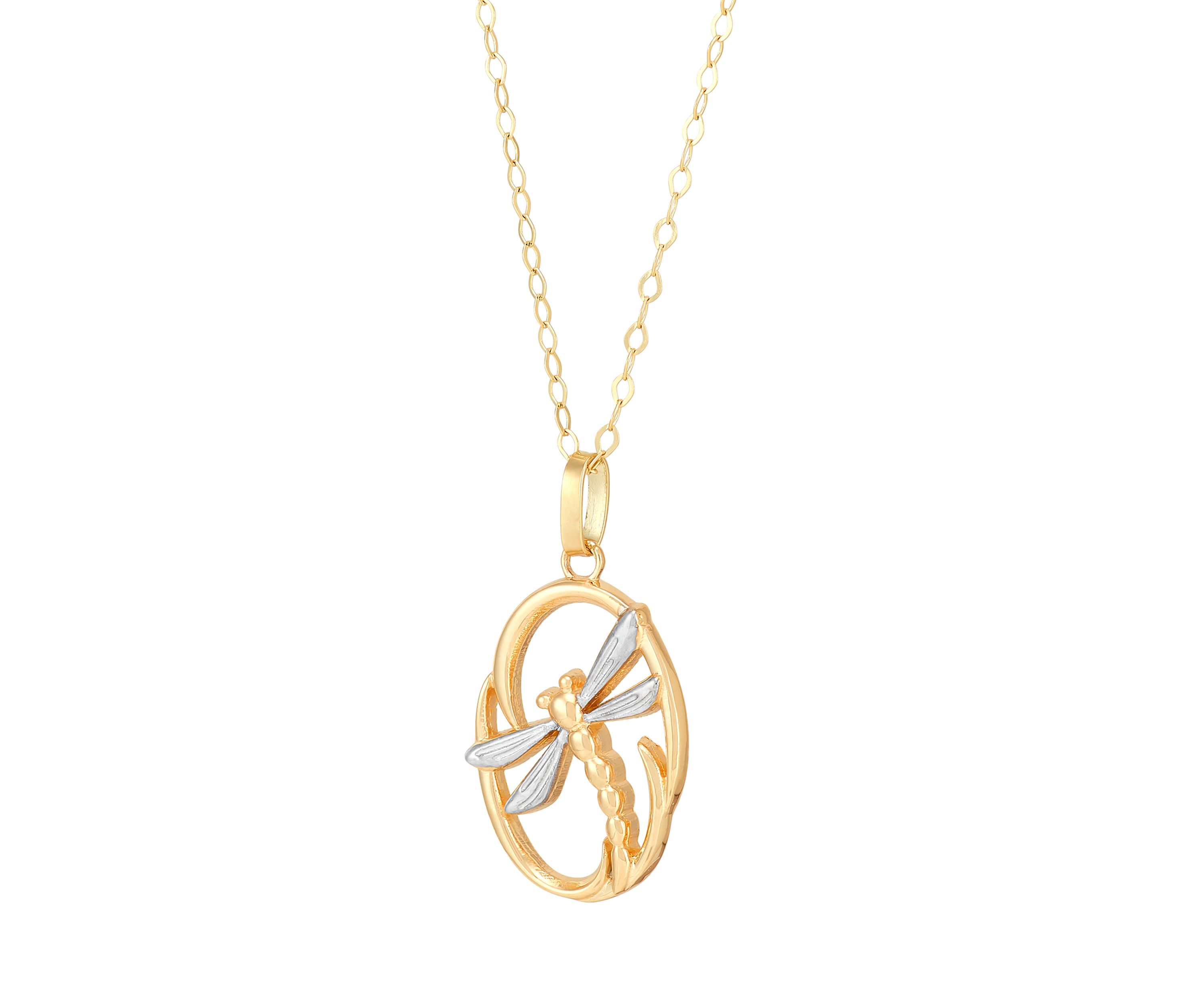 Dragonfly Pendant with 17" Cable Chain in 10K Yellow Gold