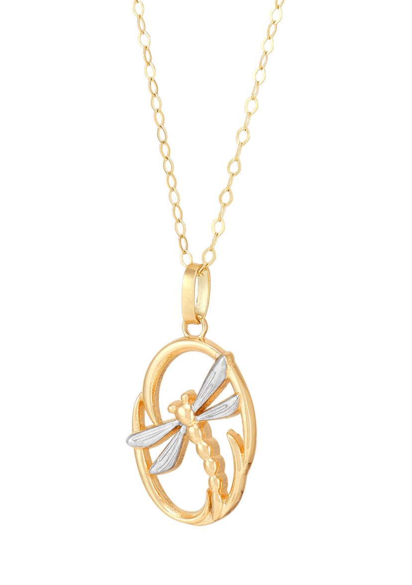 Dragonfly Pendant with 17" Cable Chain in 10K Yellow Gold