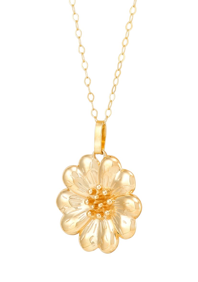 Cherry Blossom Flower Pendant with 17" Cable Chain in 10K Yellow Gold