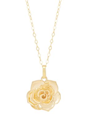 Belk & Co Flower Pendant Necklace with 18" Box Chain in 10K Yellow Gold