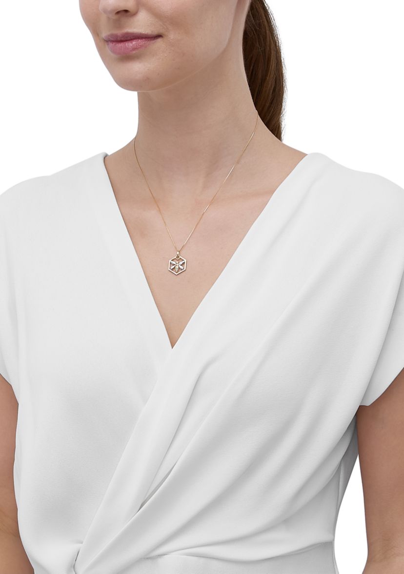 Hexagon with Bee Pendant with 18" Box Chain in 10K Yellow Gold