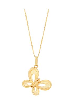 Belk & Co Butterfly Pendant with 18" Box Chain in 10K Yellow Gold, 18 in