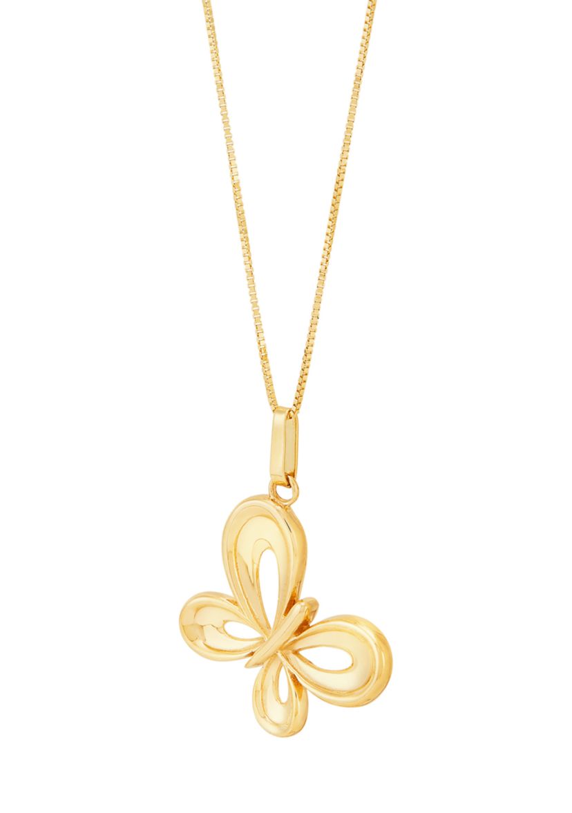 Butterfly Pendant with 18" Box Chain in 10K Yellow Gold