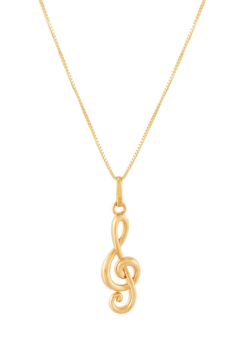 Music Note Pendant with 18" Box Chain in 10K Yellow Gold