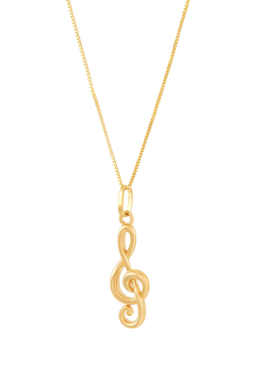 Music Note Pendant with 18" Box Chain in 10K Yellow Gold