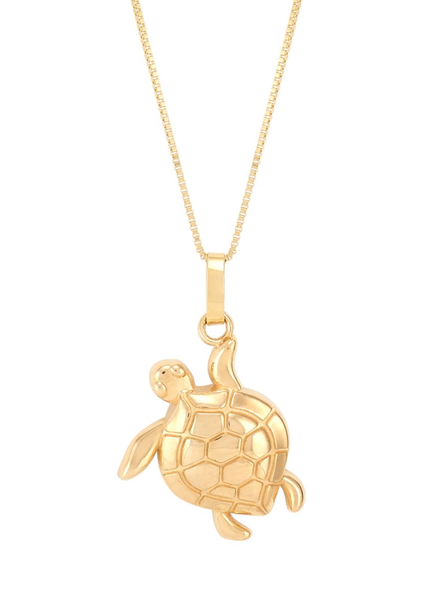 Turtle Pendant with 18" Box Chain in 10K Yellow Gold