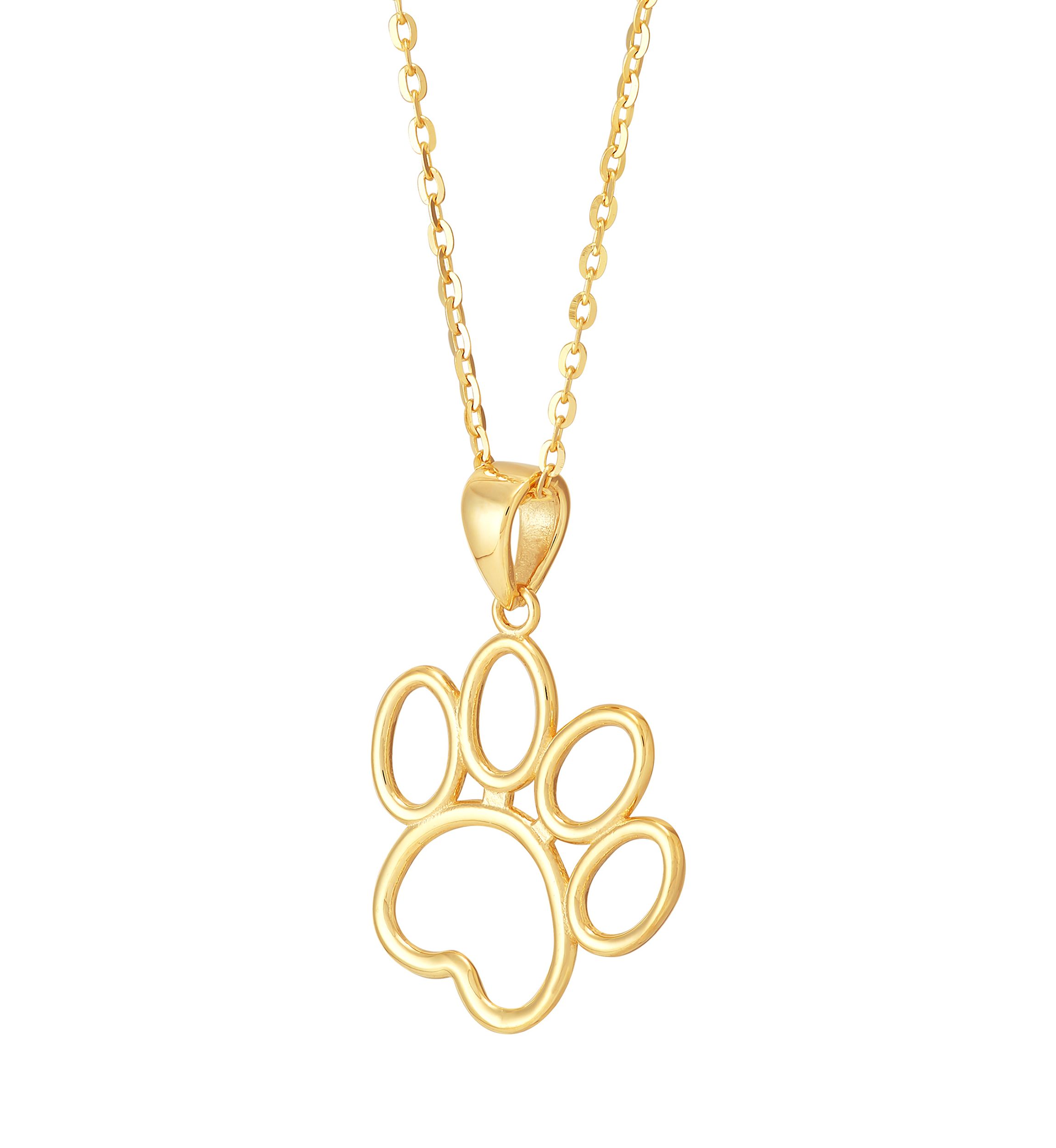 Dog Footprint Pendant with 17" Cable Chainin 10K Yellow Gold