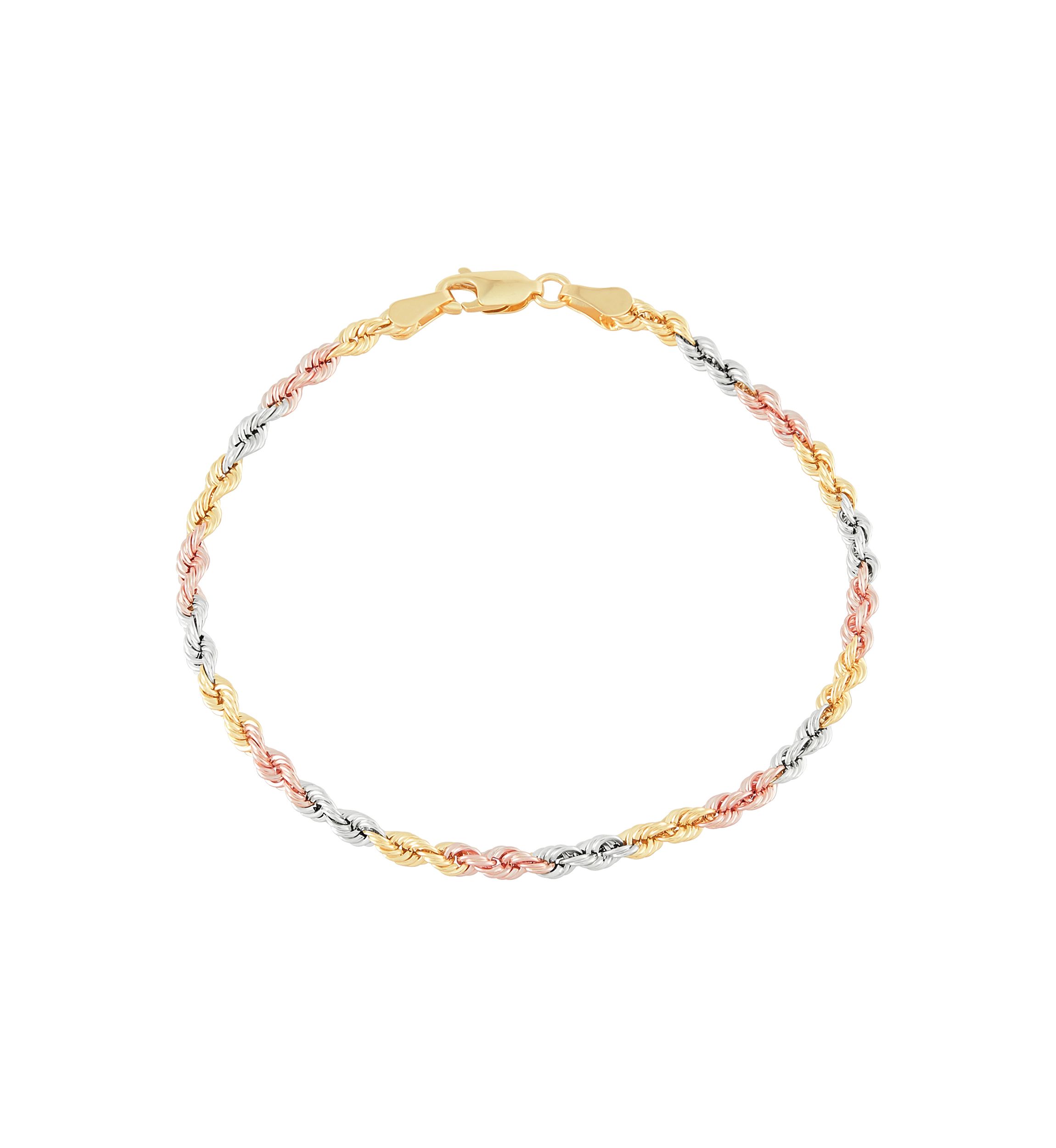 Hollow Rope Bracelet in 10K Tri Tone Metal