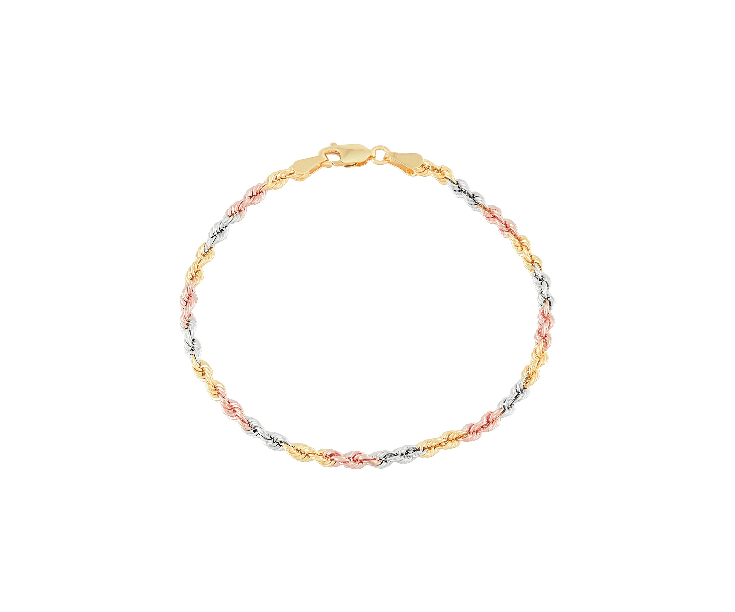 Hollow Rope Bracelet in 10K Tri Tone Metal