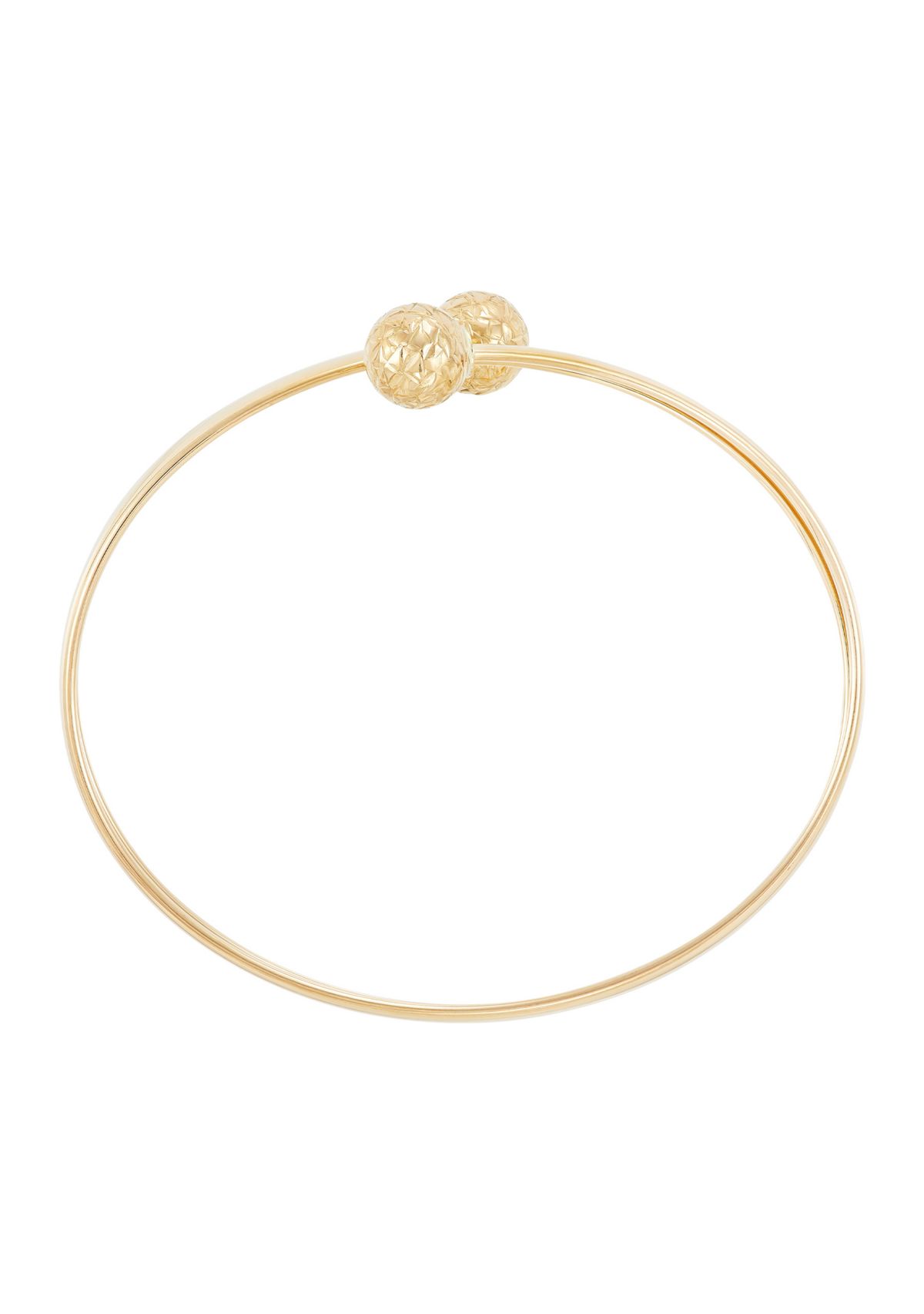 Diamond Cut Bead Bangle and Stud Earrings Set in 10K Yellow Gold
