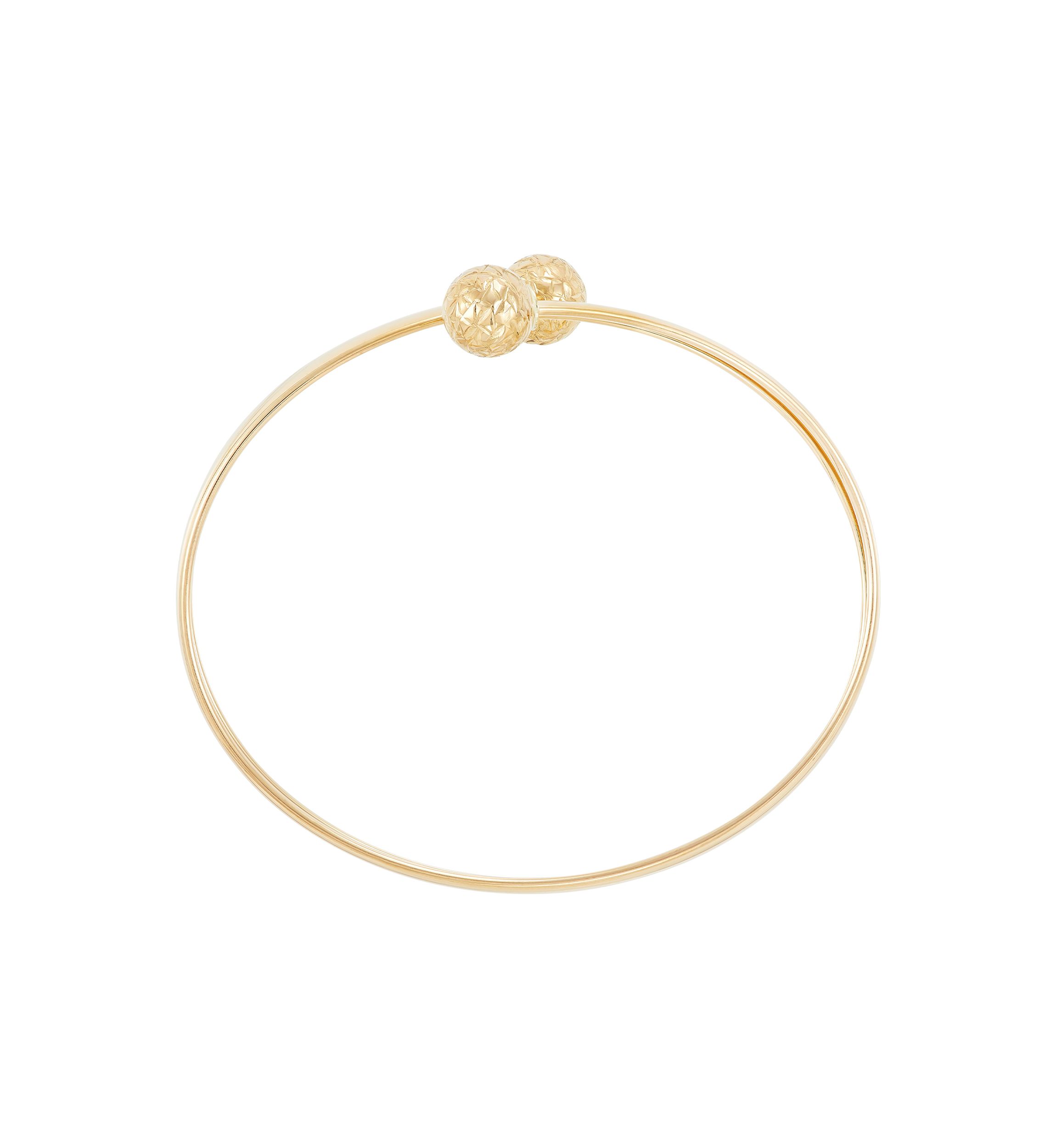 Diamond Cut Bead Bangle and Stud Earrings Set in 10K Yellow Gold