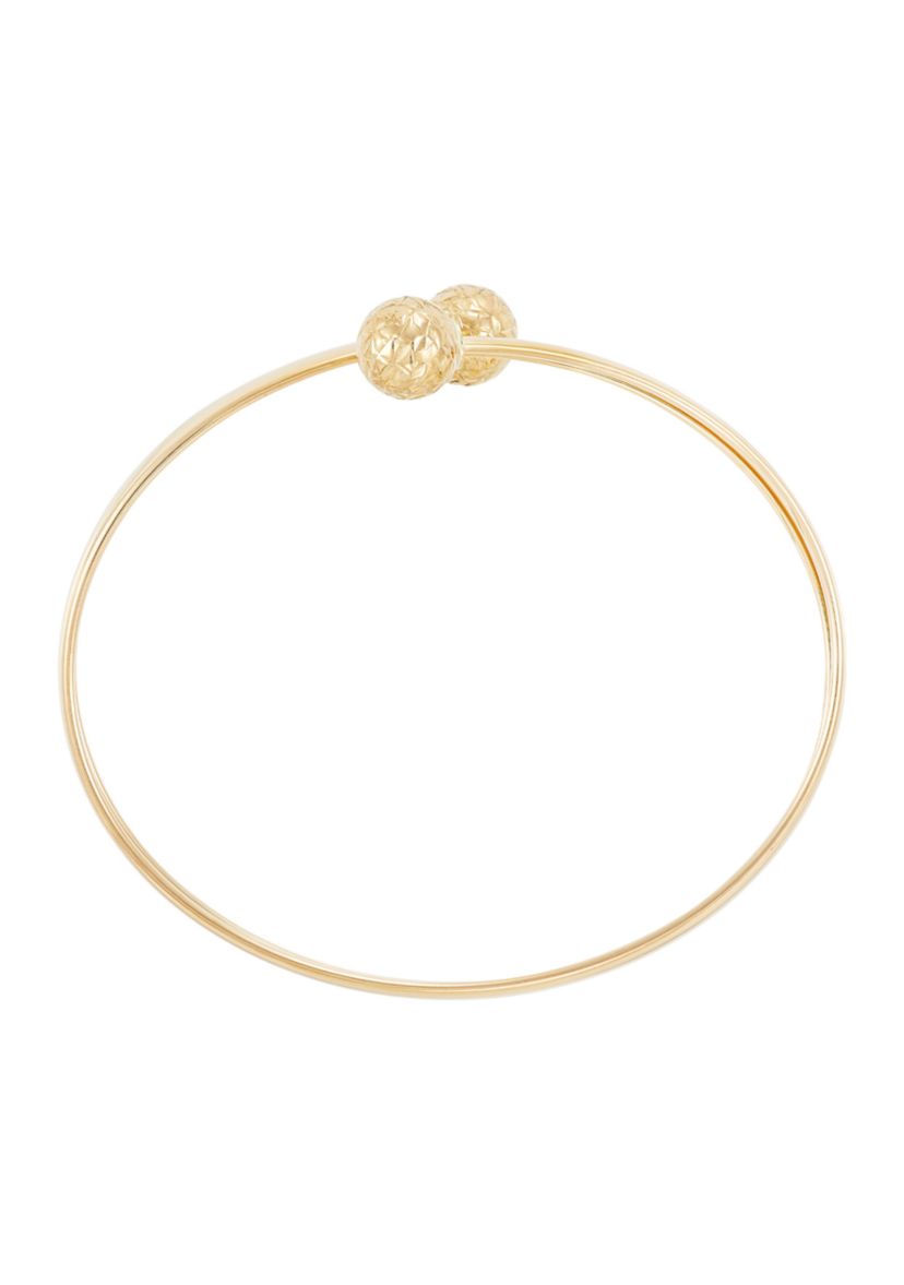 Diamond Cut Bead Bangle and Stud Earrings Set in 10K Yellow Gold