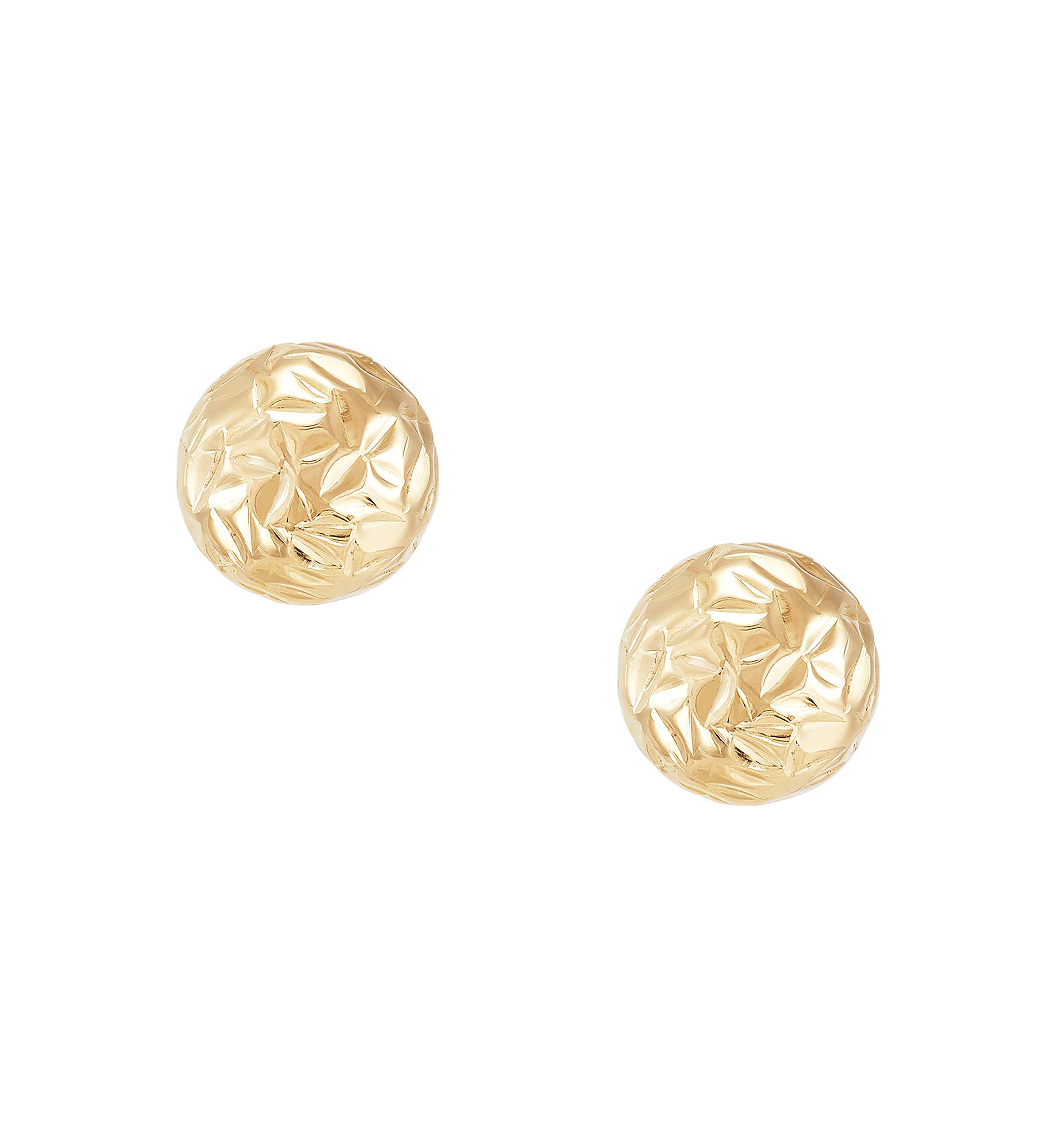 Diamond Cut Bead Bangle and Stud Earrings Set in 10K Yellow Gold