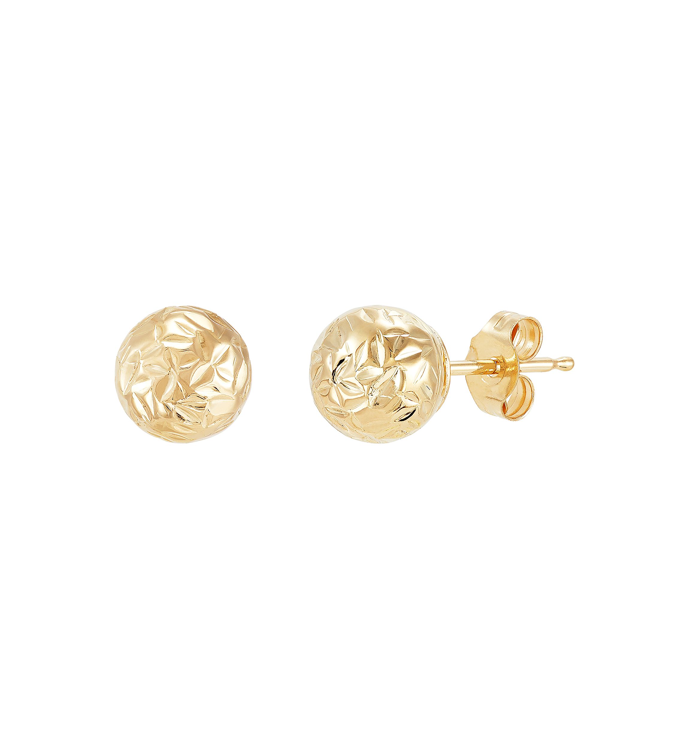 Diamond Cut Bead Bangle and Stud Earrings Set in 10K Yellow Gold
