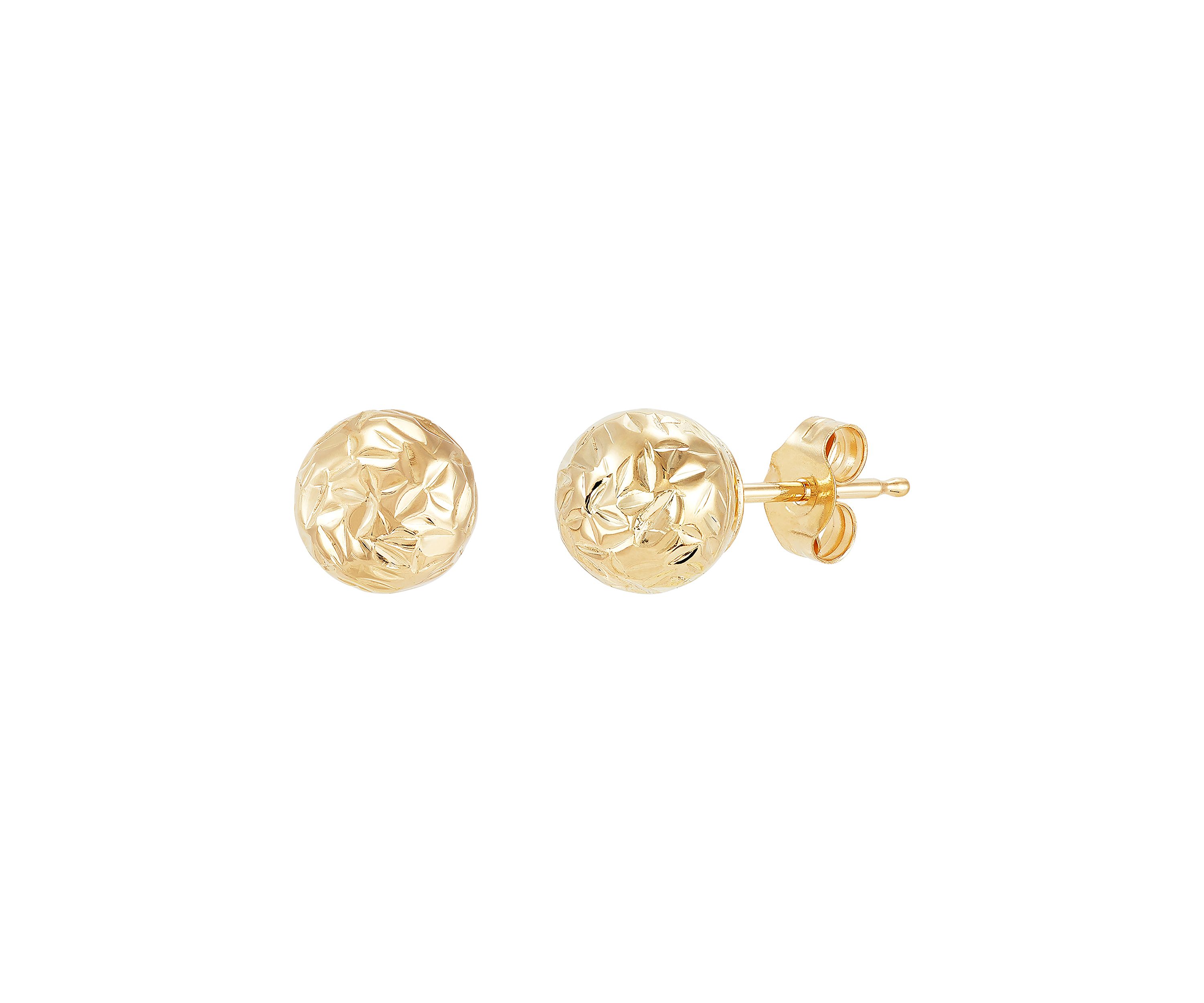Diamond Cut Bead Bangle and Stud Earrings Set in 10K Yellow Gold