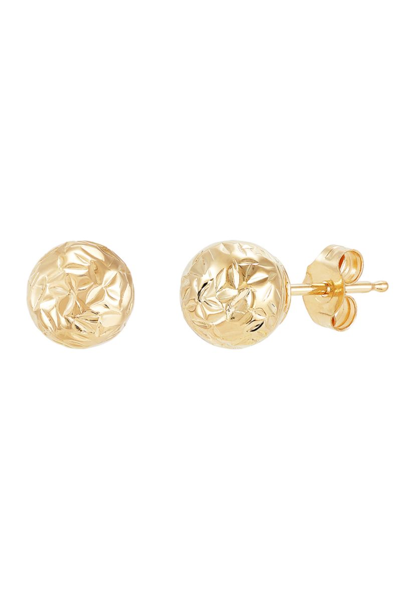 Diamond Cut Bead Bangle and Stud Earrings Set in 10K Yellow Gold