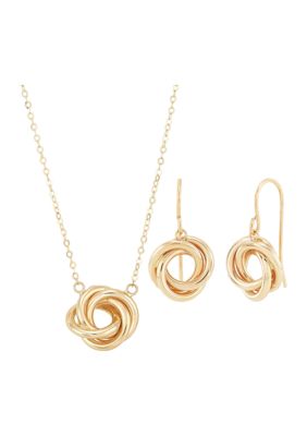 Belk & Co Love Knot Necklace and Earrings Set in 10K Yellow Gold