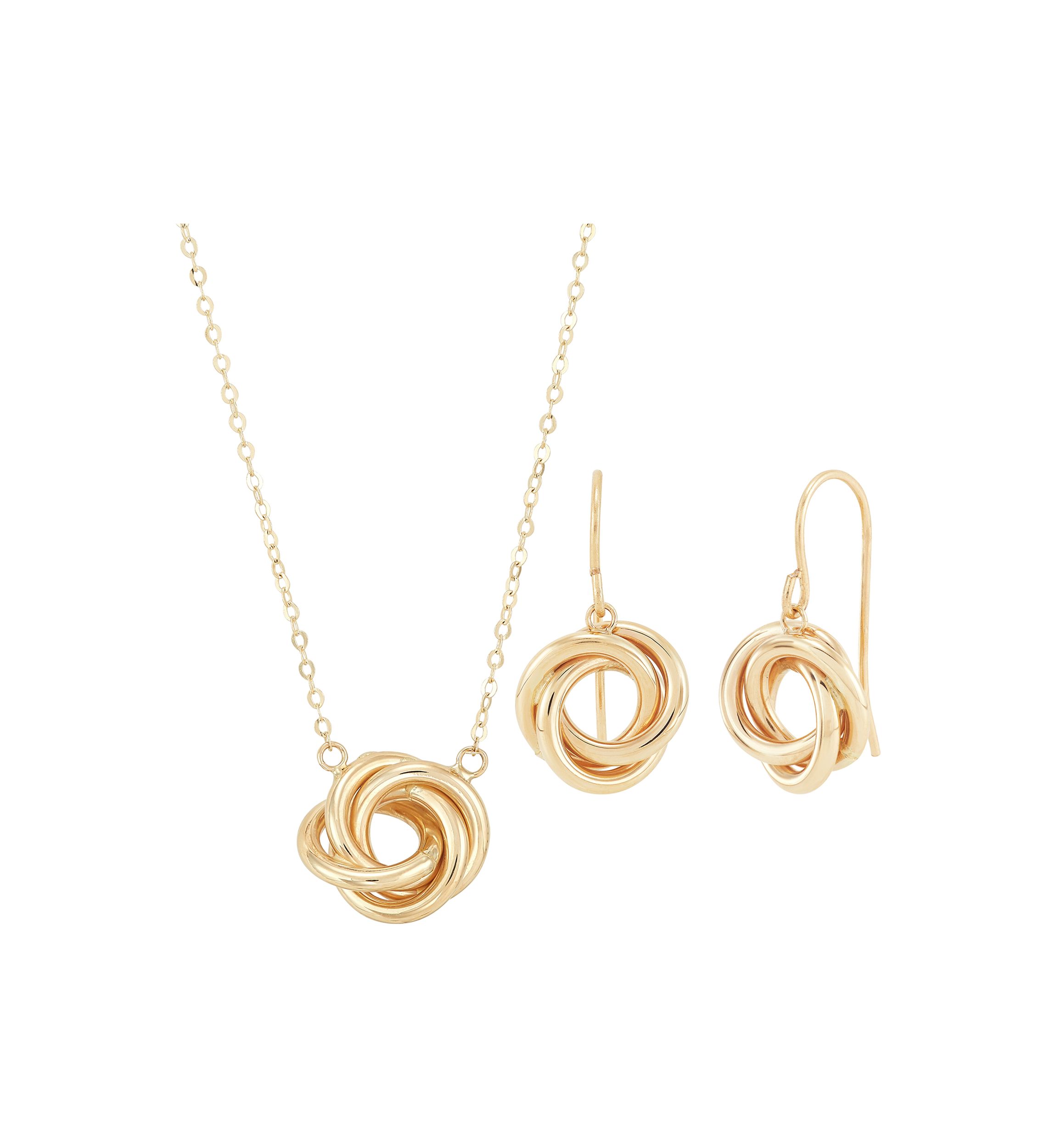 Love Knot Necklace and Earrings Set in 10K Yellow Gold