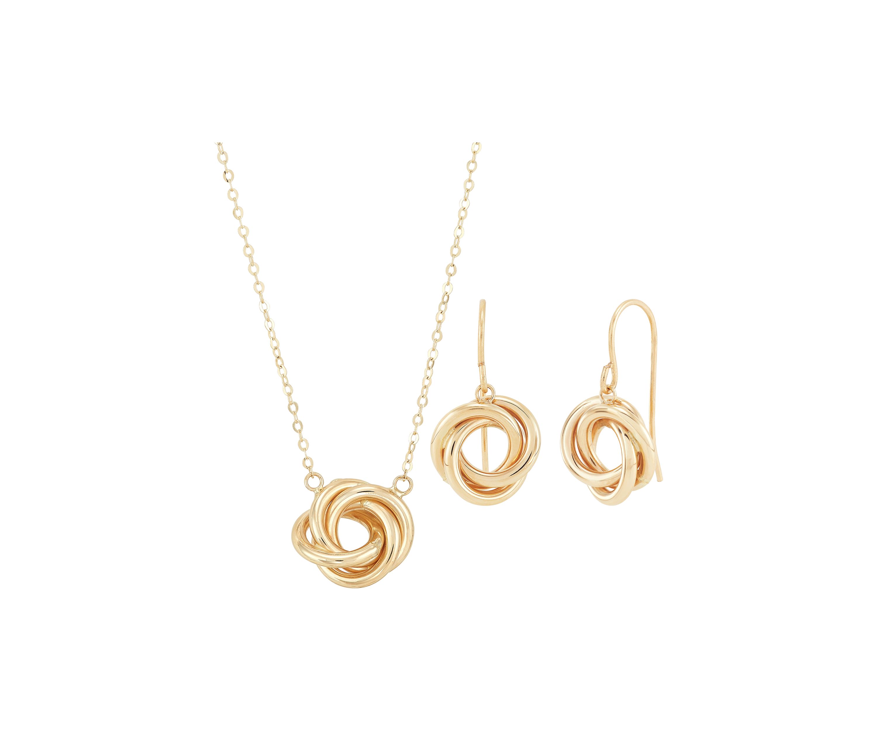 Love Knot Necklace and Earrings Set in 10K Yellow Gold