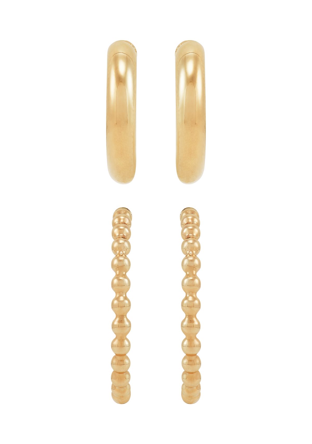 Round and Beaded Tubing J Hoop Earrings Set in 10K Yellow Gold