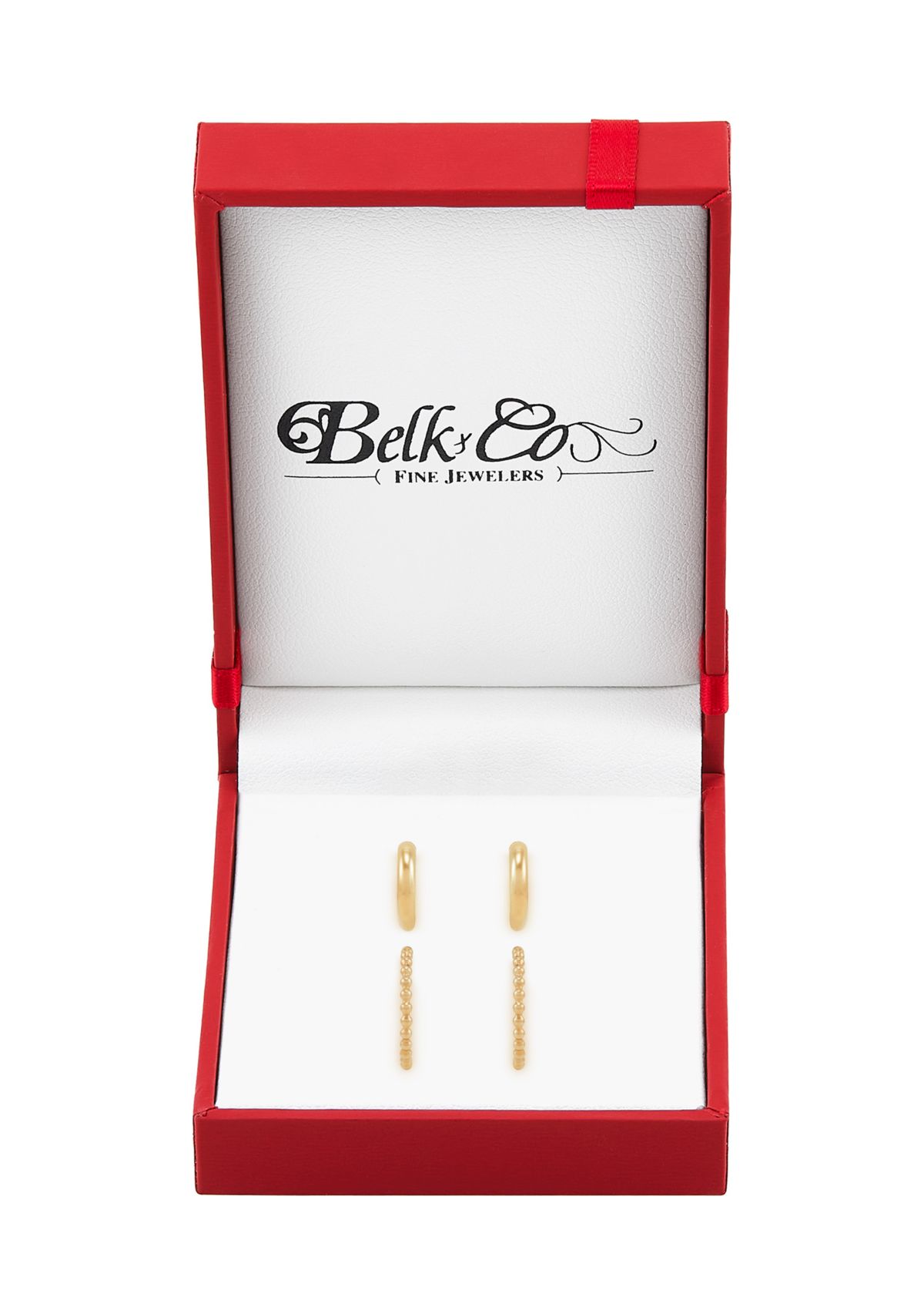 Round and Beaded Tubing J Hoop Earrings Set in 10K Yellow Gold