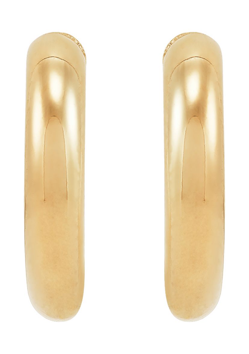 Round and Beaded Tubing J Hoop Earrings Set in 10K Yellow Gold