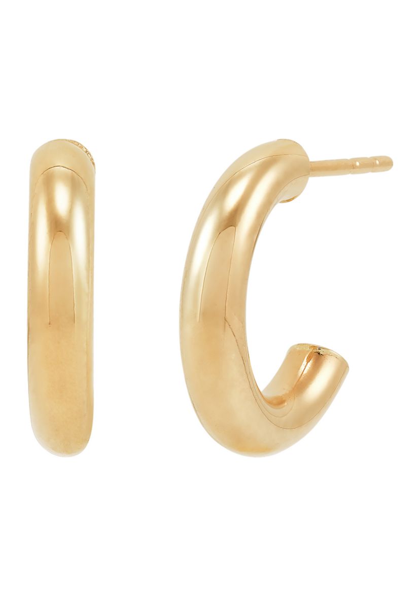 Round and Beaded Tubing J Hoop Earrings Set in 10K Yellow Gold