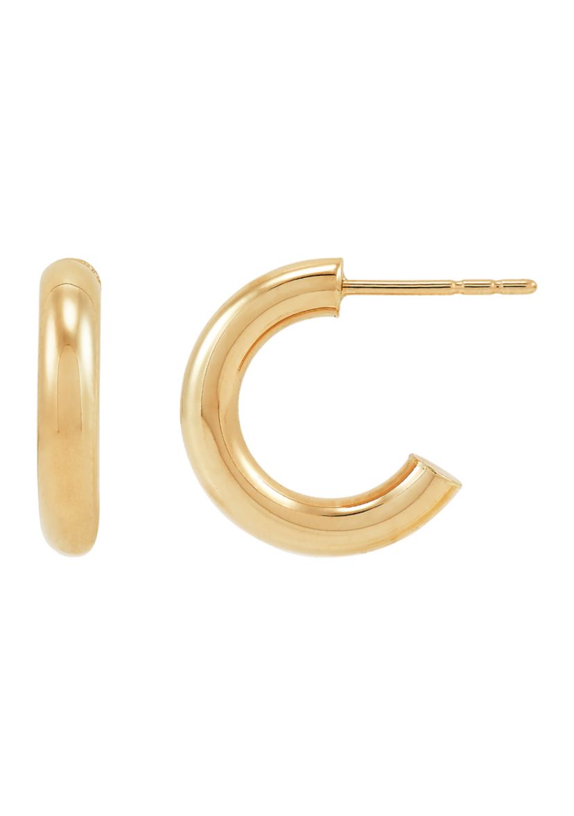 Round and Beaded Tubing J Hoop Earrings Set in 10K Yellow Gold