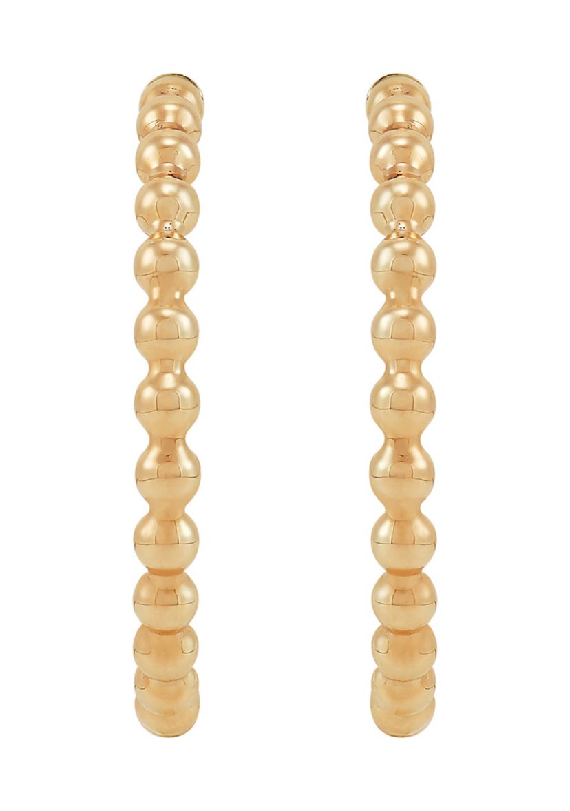 Round and Beaded Tubing J Hoop Earrings Set in 10K Yellow Gold