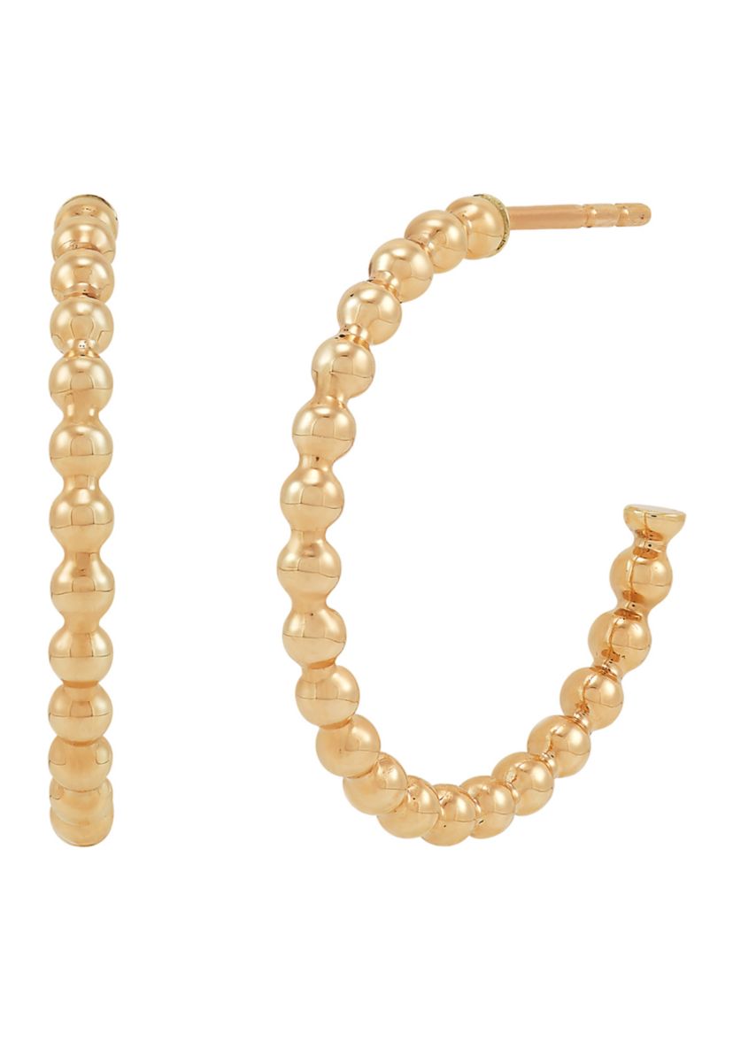 Round and Beaded Tubing J Hoop Earrings Set in 10K Yellow Gold