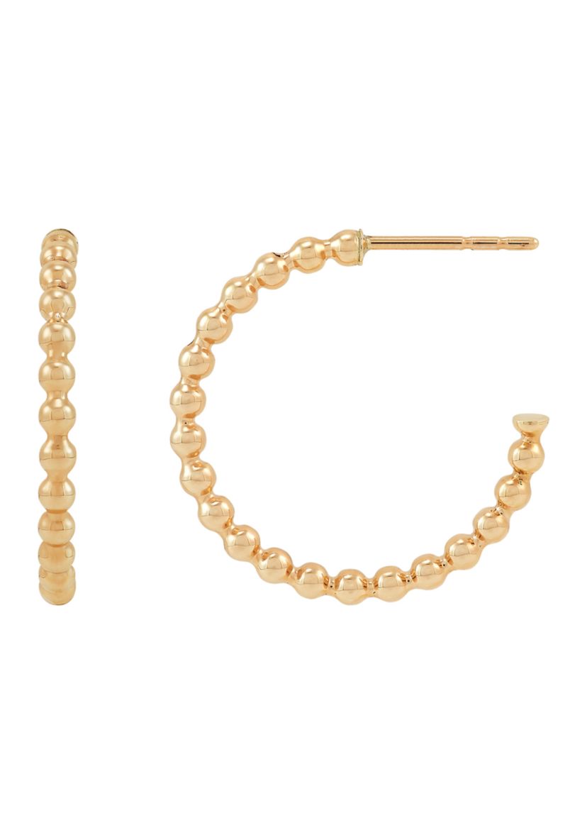 Round and Beaded Tubing J Hoop Earrings Set in 10K Yellow Gold