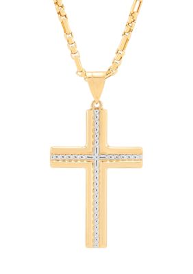 Belk & Co Men's Cross Pendant Necklace with 20" Box Chain 10K Yellow Gold, 20 in