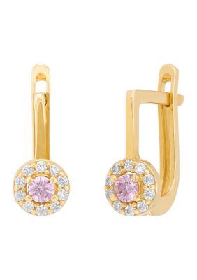 Belk & Co Pink and White Cubic Zirconia Lever Earrings in 10K Yellow Gold