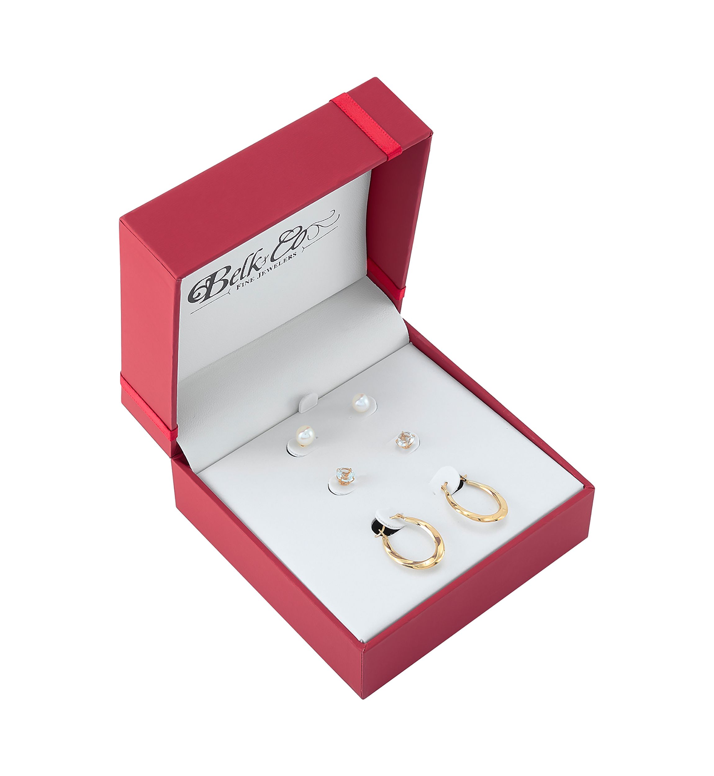 Pearl and White Topaz Hoop and Stud Earring Set in 10K Yellow Gold