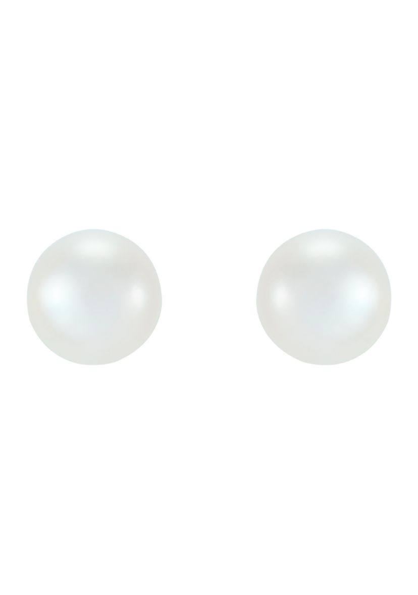 Pearl and White Topaz Hoop and Stud Earring Set in 10K Yellow Gold