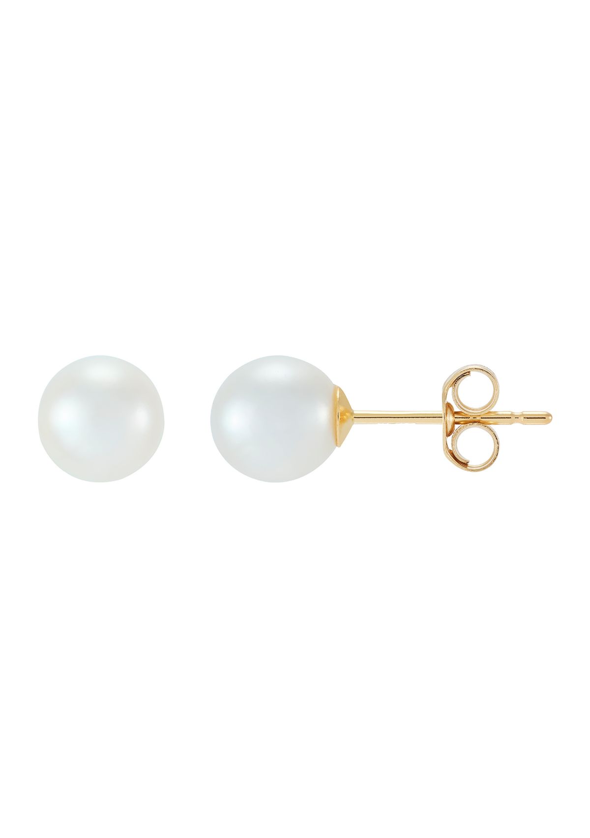 Pearl and White Topaz Hoop and Stud Earring Set in 10K Yellow Gold