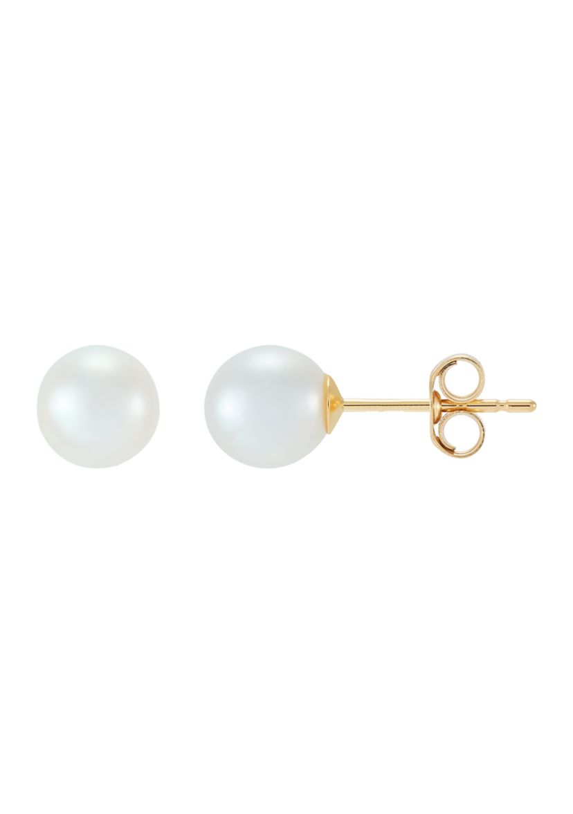 Pearl and White Topaz Hoop and Stud Earring Set in 10K Yellow Gold