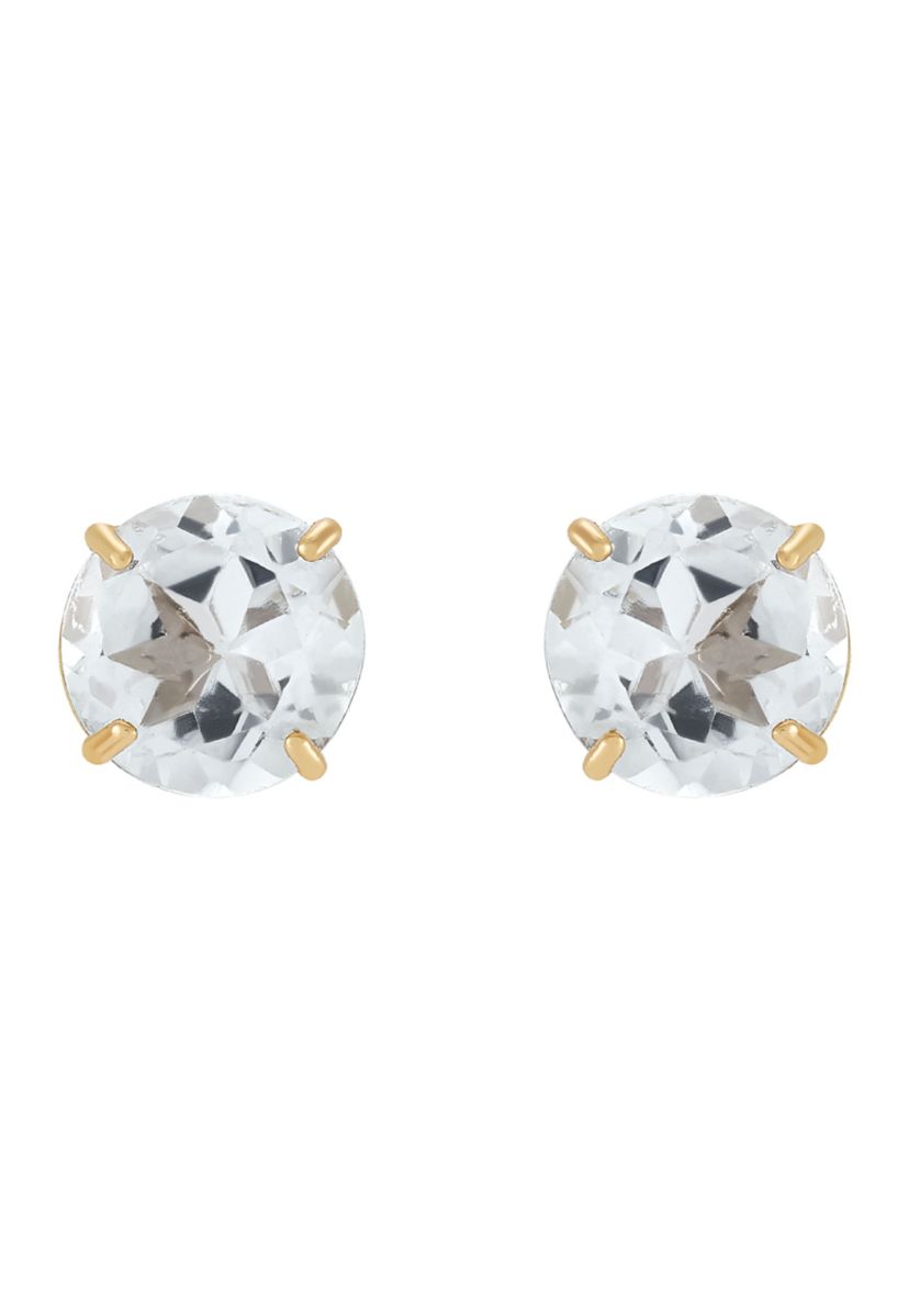 Pearl and White Topaz Hoop and Stud Earring Set in 10K Yellow Gold