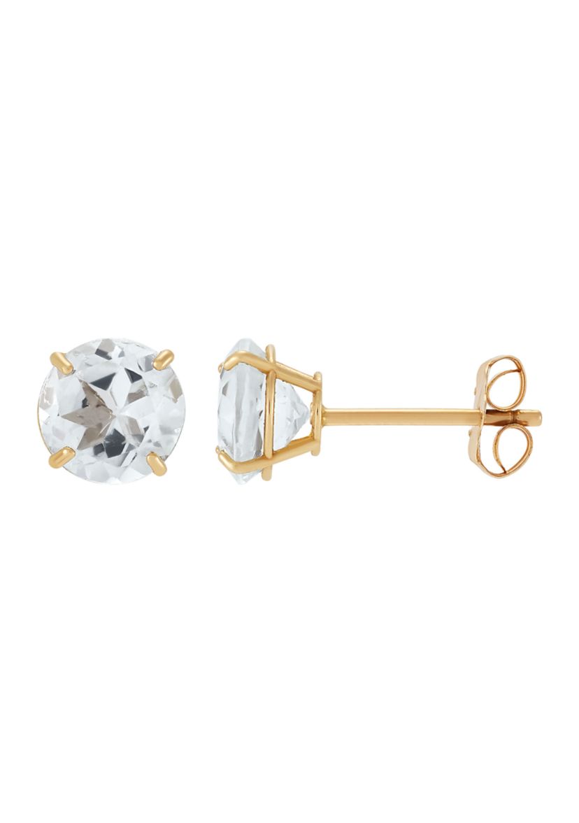 Pearl and White Topaz Hoop and Stud Earring Set in 10K Yellow Gold