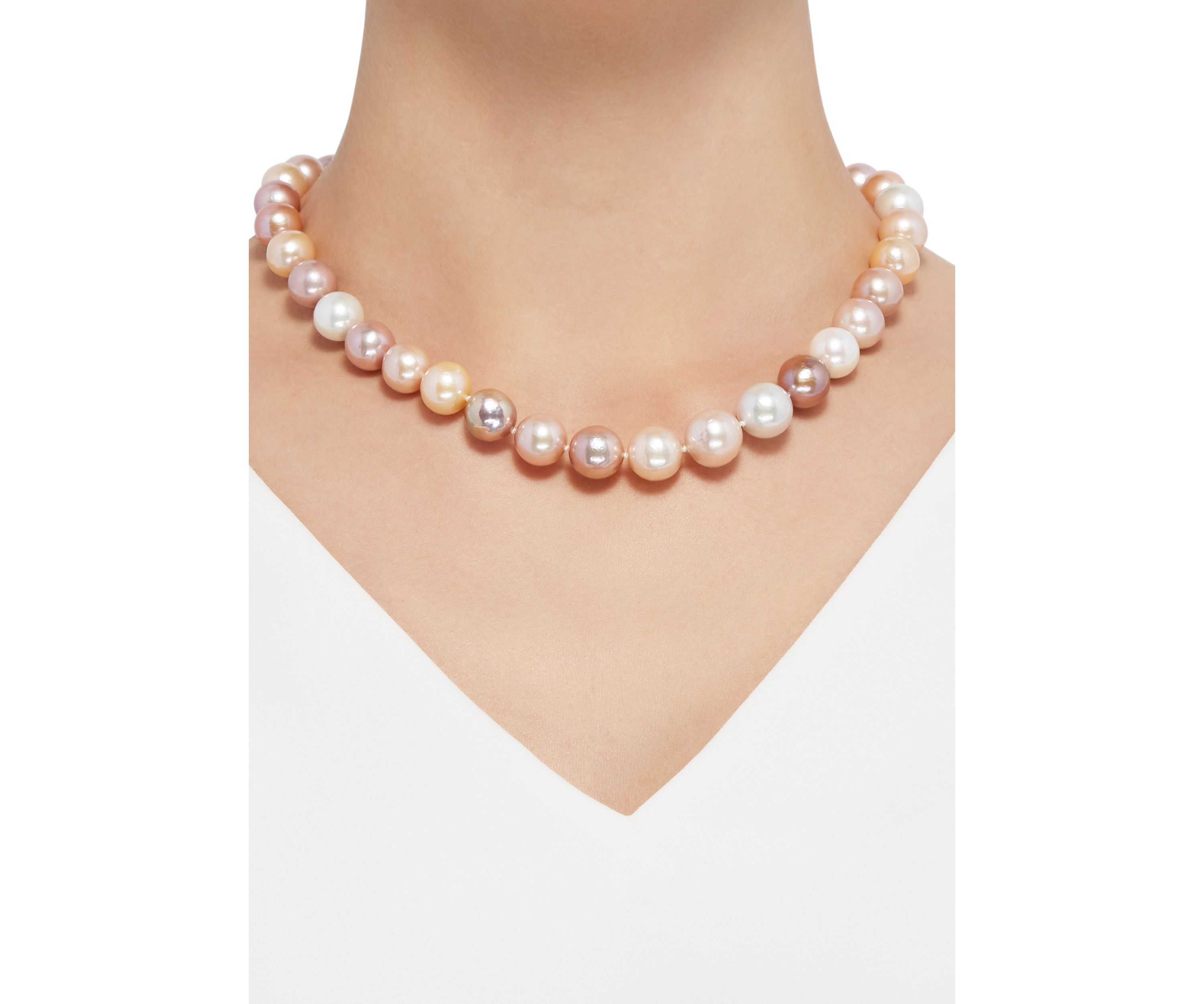 11-15 Millimeter Natural Color Ming Pearl Necklace in Sterling Silver