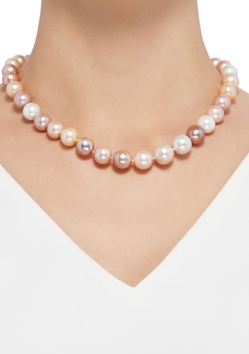11-15 Millimeter Natural Color Ming Pearl Necklace in Sterling Silver