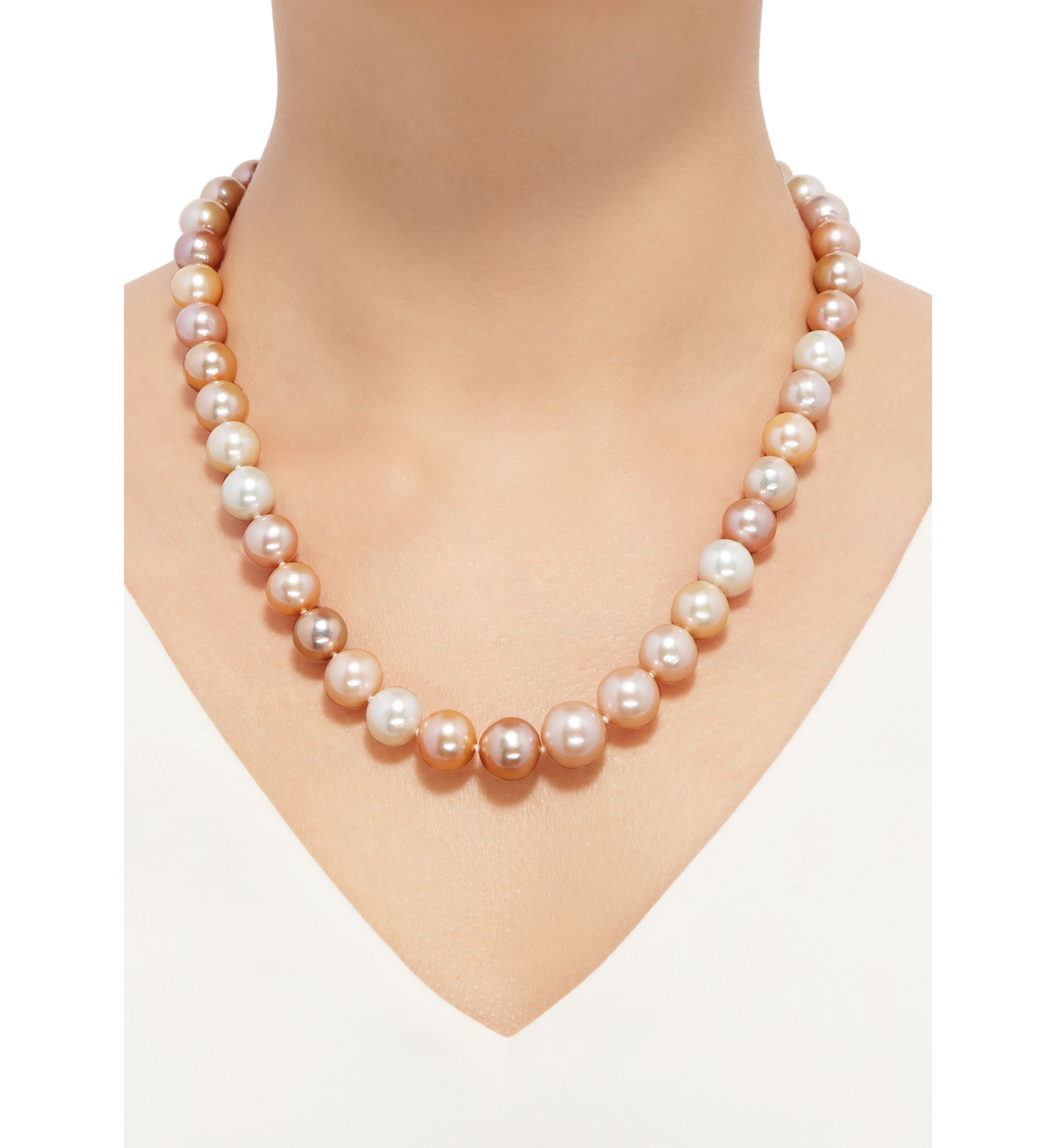 11-15 Millimeter Natural Color Ming Pearl Necklace in Sterling Silver