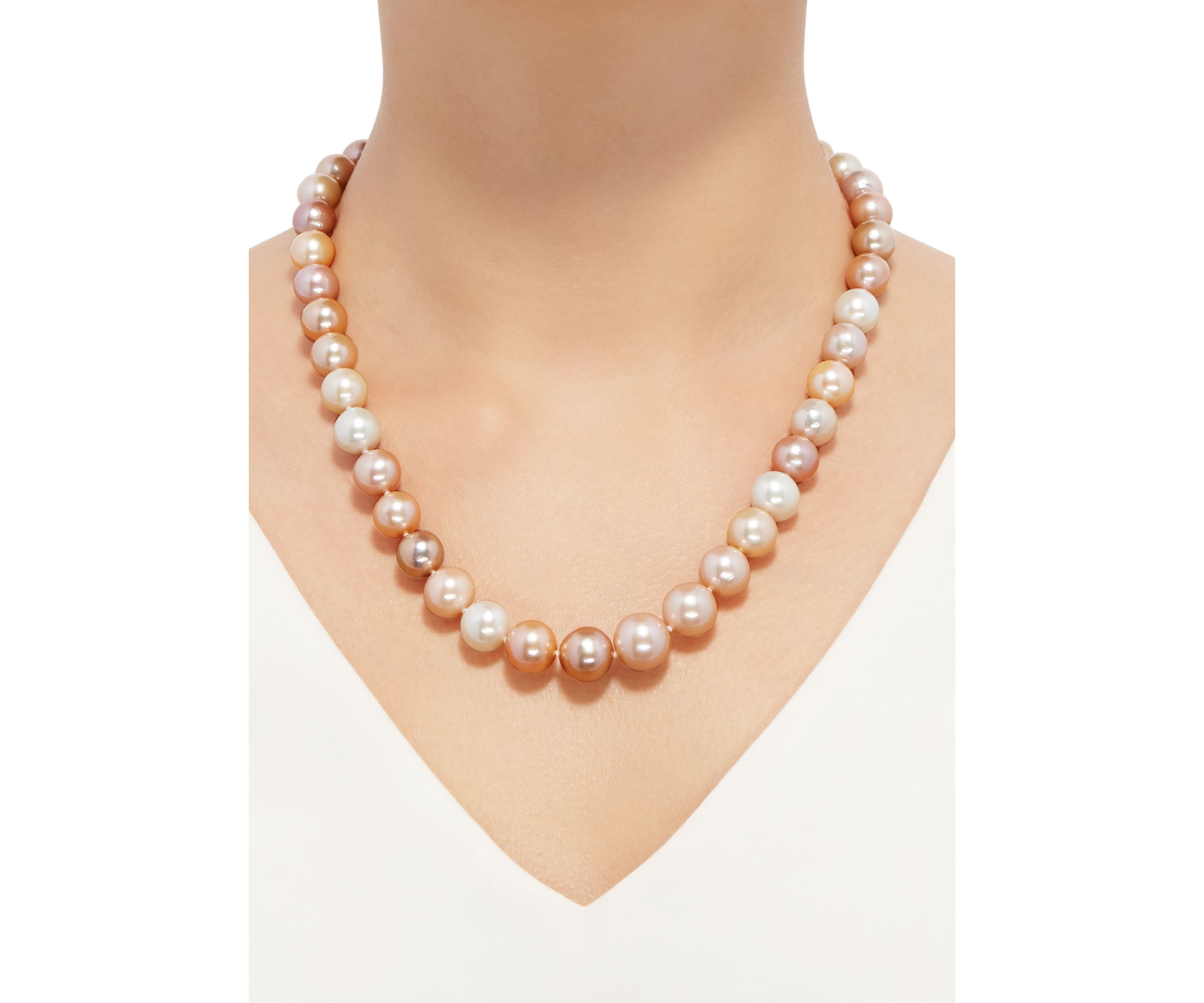 11-15 Millimeter Natural Color Ming Pearl Necklace in Sterling Silver