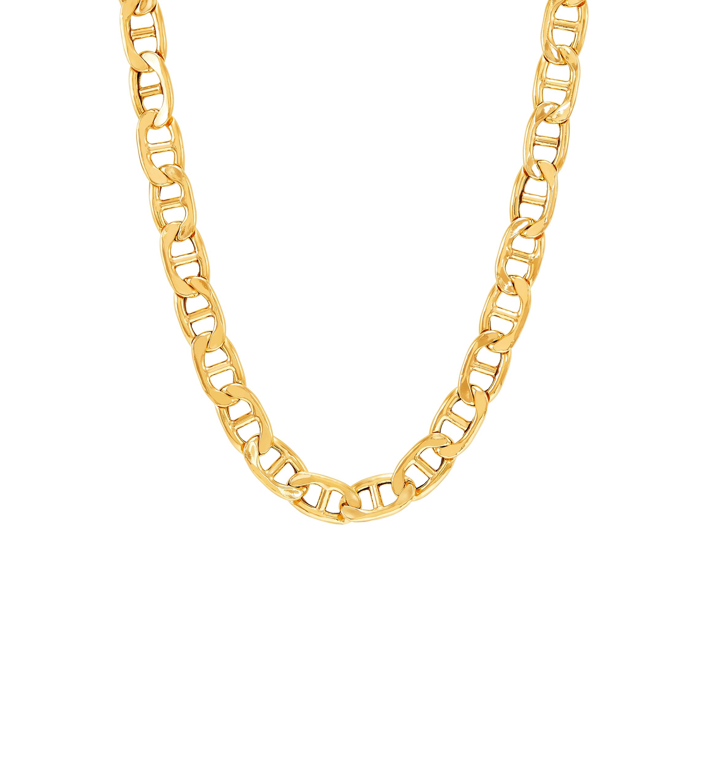 9.7 Millimeter Hollow Mariner chain Necklace in Gold Over Silver